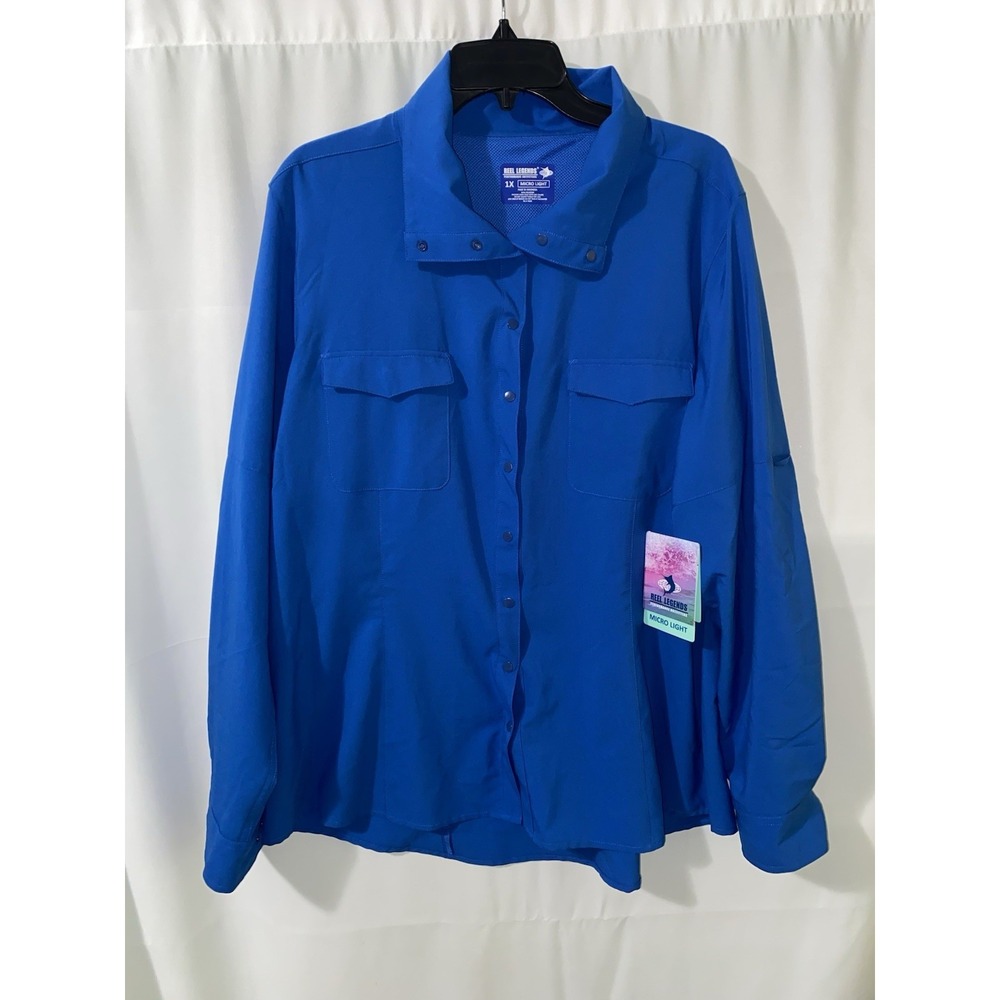NEW Reel Legends Snap Up Shirt Womens 1X Blue Micro Light Fishing Vented